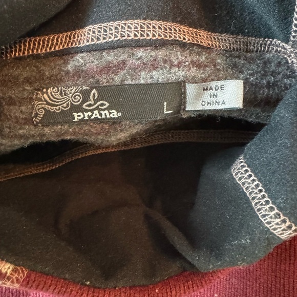 PrAna Sweater Women Burgundy Cream Lucia Wool Blend Mock Neck Pullover Boho Sz L - Picture 5 of 5